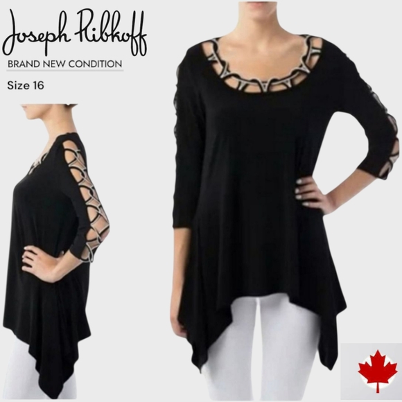 Joseph Ribkoff Tops - Joseph Ribkoff Black Asymmetrical Tunic with Cutout Details BRAND NEW CONDITION